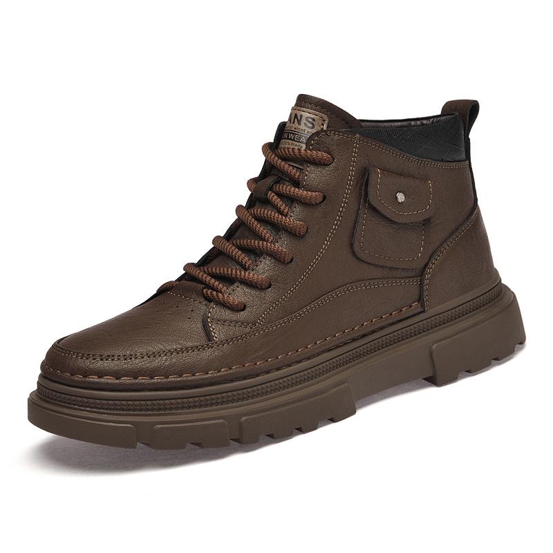 Men s Genuine Leather Mid-Calf Martin Boots - Retro British Style, Versatile Hand-Textured Work Boots 42