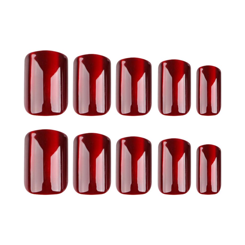 Blood Red Cat Eye Short Wearable Nail Tips - European Style Manicure
