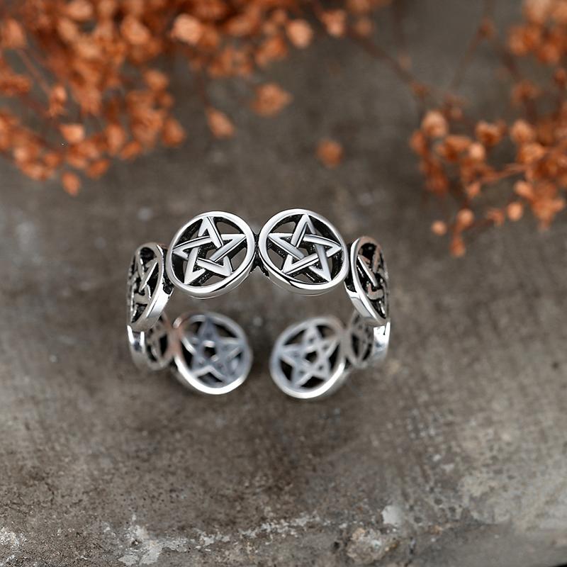 New Star Pentagram Punk Chunky Adjustable Thai Copper Color Finger Ring For Women Mens Korean Trendy Tibetan Jewelry Gifts