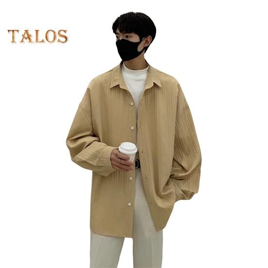 

Мужская рубашка свободного кроя, однотонный кардиган с отложным воротником, однобортный, осенне-весенний топ, рубашка средней длины в уличном стиле XL хаки