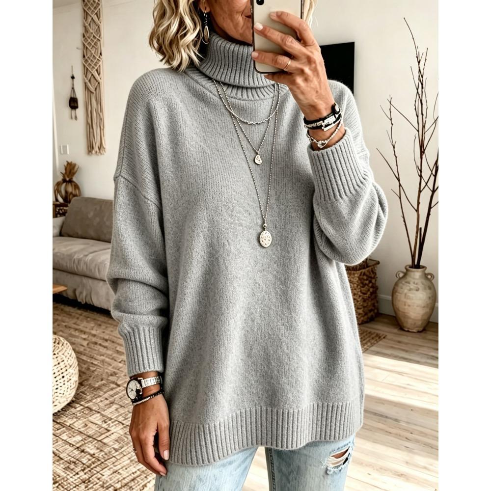 Autumn Winter Fashion Turtleneck Sweater Women Elegant Loose Knit Pullover Soft Cozy Thickened Base Layer Jumper