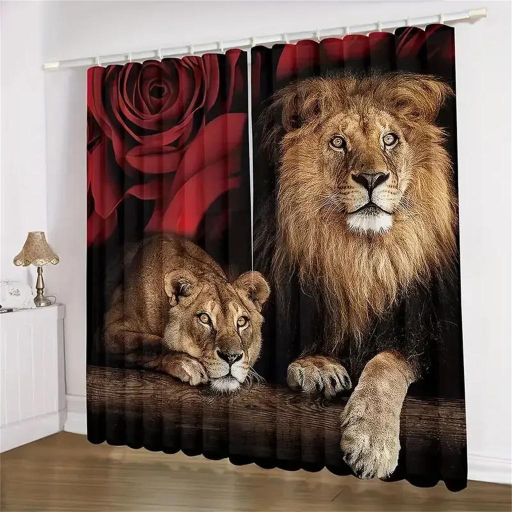 3D Gedruckte Rose Löwe Tiger Wolf Tier Schattierung Fenster Vorhang für Kinder Wohnzimmer Schlafzimmer Küche Tür Flur Heimdeko