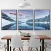 Tryptyki Zima Góra Zachód Słońca Jezioro Krajobraz Zdjęcie Plakat Płótno Malarstwo Natura Krajobraz Sztuka Ścienna Obrazy Wystrój Domu