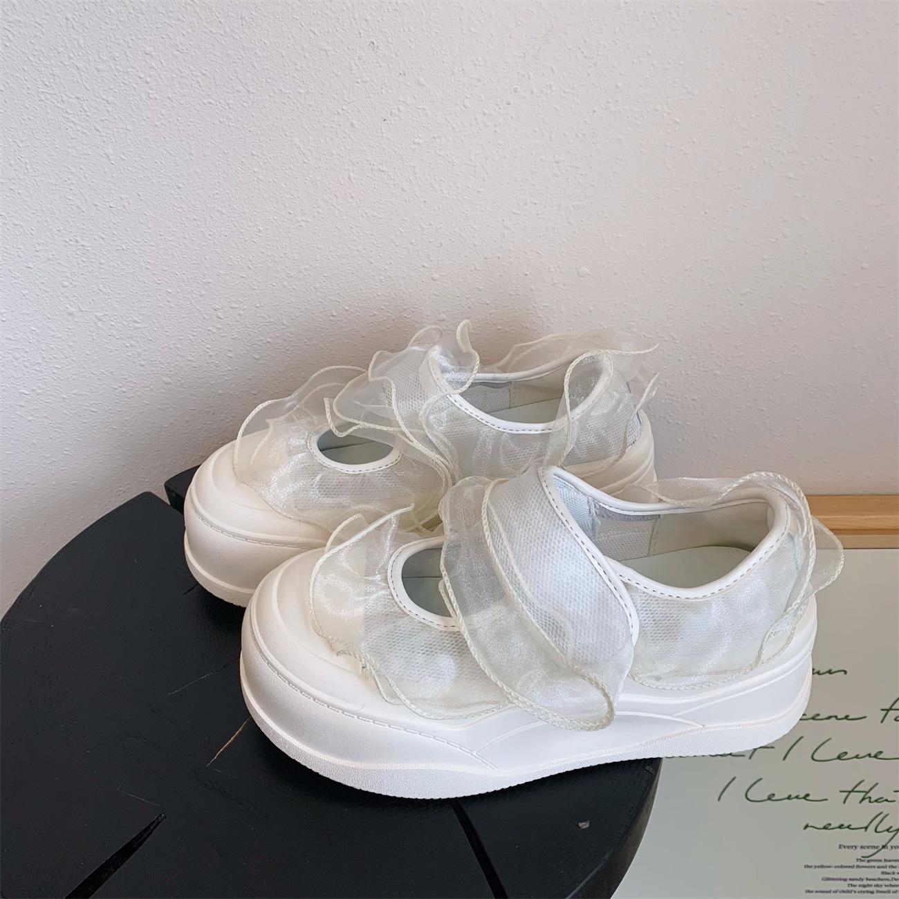 

[Fanfna] Туфли Мэри Джейн на липучке женские 2025 лето новая платформа туфли с большой головой уродливые милые повседневные кеды 35 белый