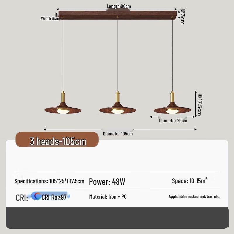 Nufeng Vintage Style 3-Head Dining Pendant Lamp