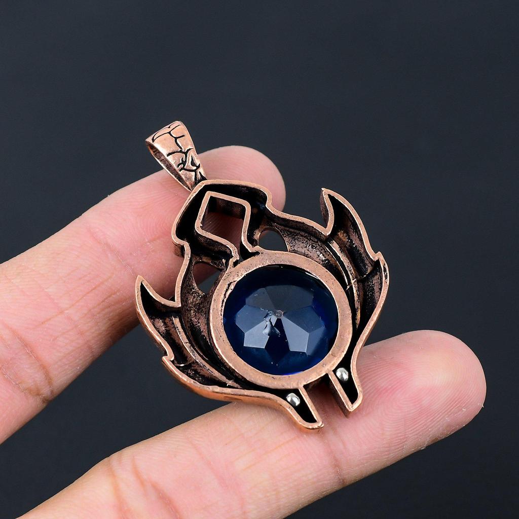 Unique London Blue Topaz Gemstone Handmade Jewelry Pure Copper Wire Wrapped Pendant