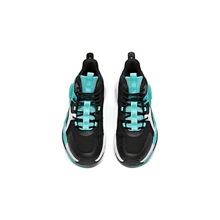 Anta Kids Asymmetrical Fabric Shock Absorbing Non-Slip Durable Breathable Mid-Top Basketball Shoes Kids Basketball Shoes Black Green A312131101-1