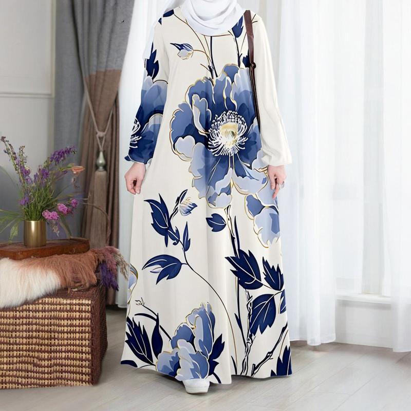 

Мусульманский женский халат, свободный, повседневный и элегантный, с цветочным принтом, новинка 2025 года 5XL зелёный