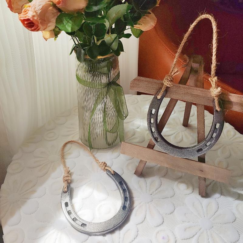 2pcs Lucky Horseshoe with Rope Ornaments Set Meaning Good Luck and Fertility Christmas Tree&Window Hanging Ornament Wedding Gift
