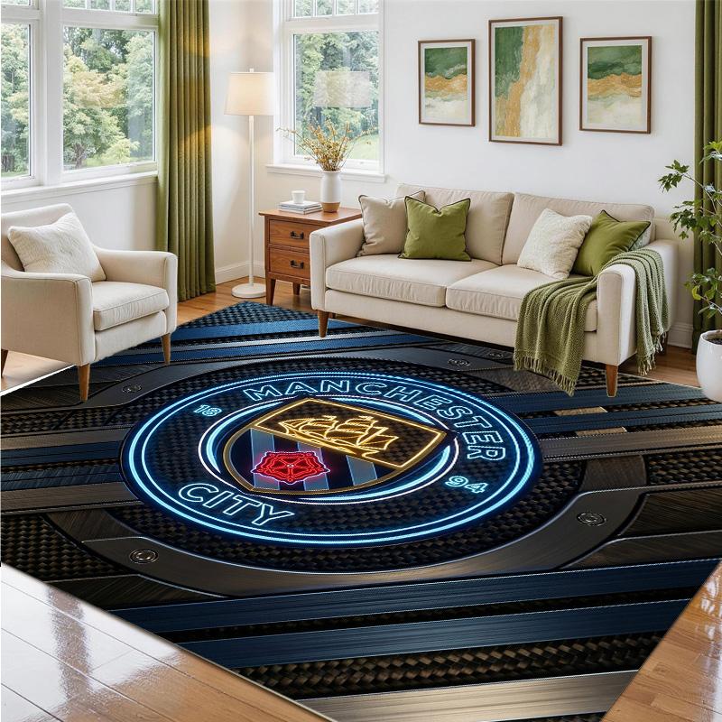 Manchester City Design Crystal Velvet Rug Soft Decorative Mat for Bedroom Entrance