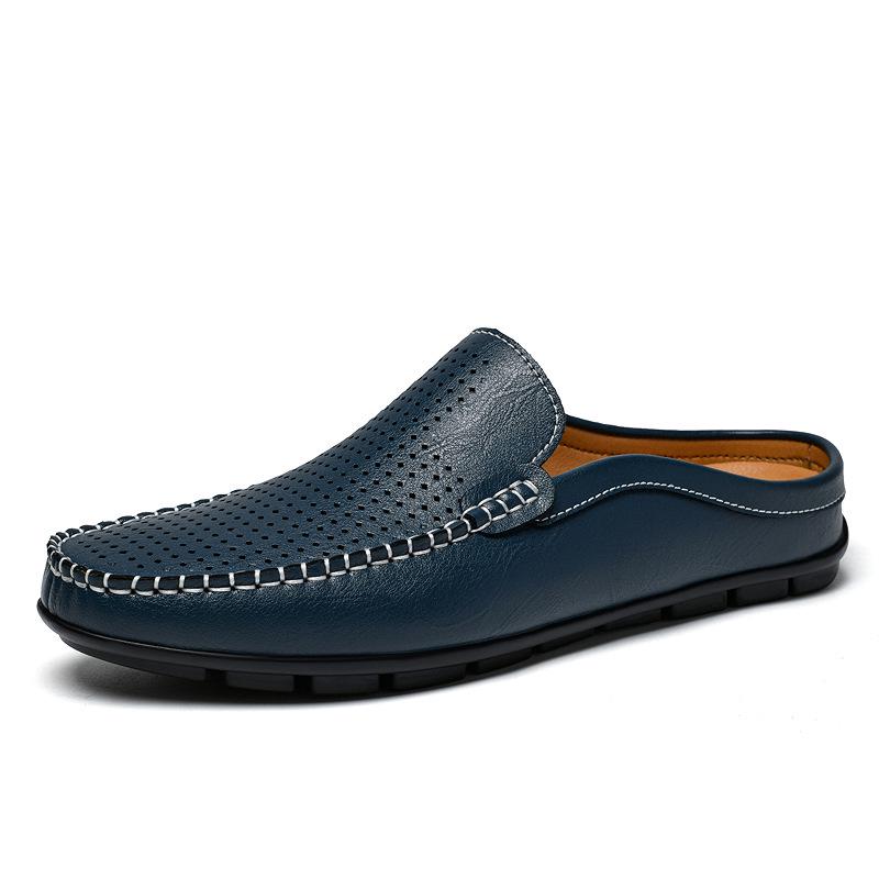 Men s Cowhide Slip-On Mules: Casual Spring/Summer Low-Top Driving Shoes 39