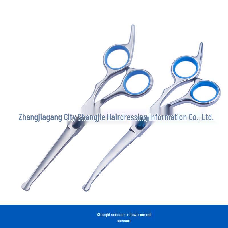 All-Steel Pet Grooming Scissors Set: Flat-Tooth & Curved Trimmers for Dog Hair Care.