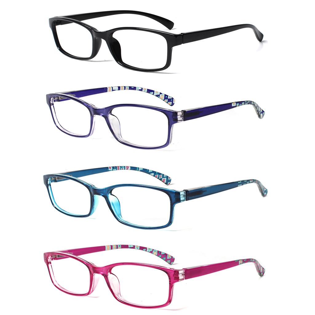 4 Pack Presbyopia Eyeglasses Stylish Printed Frames Presbyterian Glasses Square Shaped High Definition Optical Lenses for Ladies Diopter Glasses