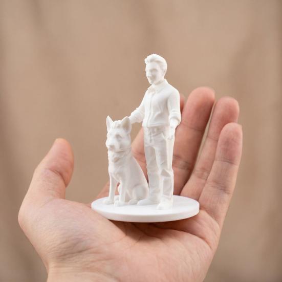 3D Printed Man with Dog Figurines, Interactive Dog Memorial Gifts for Dog Lovers, Man and Dog Statue, Minimalist Puppy & Owner Decorative Arts for