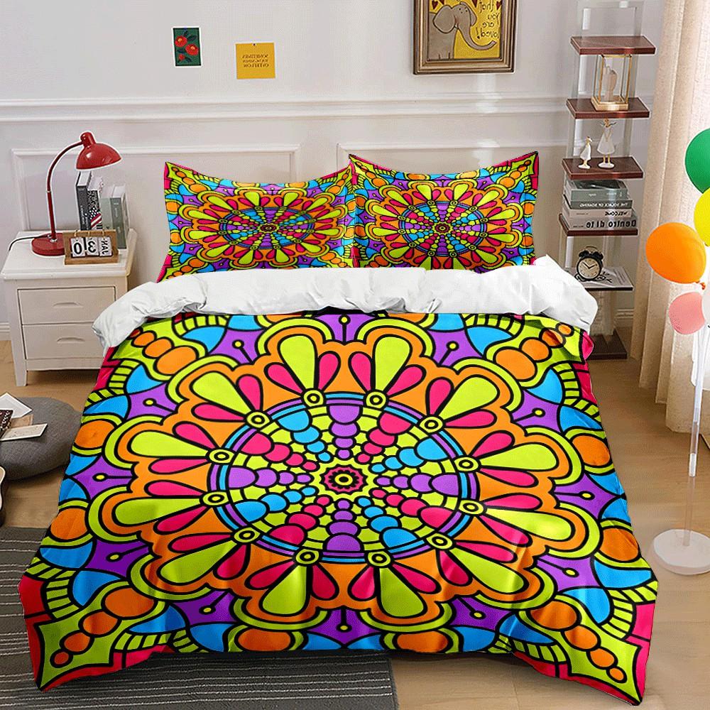 Colorful Mandala Pattern Home Decor Set Exquisite Three-Piece Bedding Set Gift For Kids And Adults