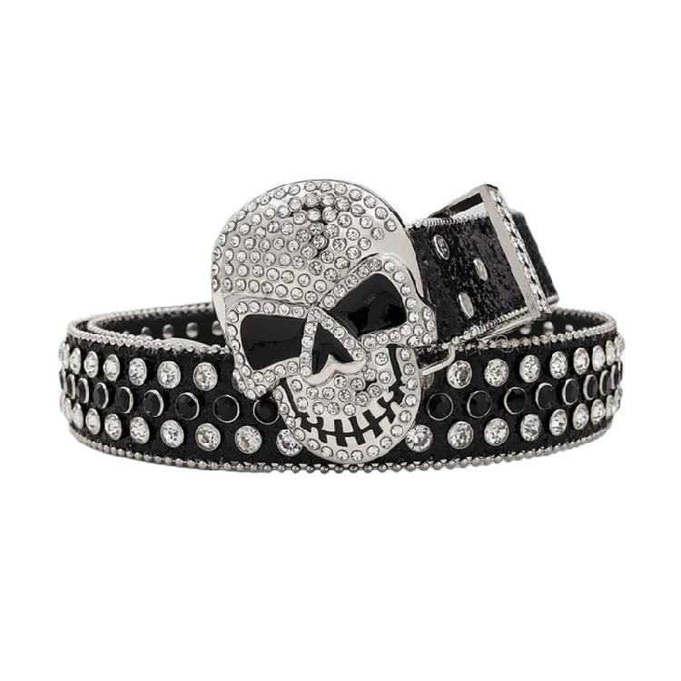 Elegant Crystal Belt Woman Elegant Skull Studded Waiststrap Goth Decorative Belt