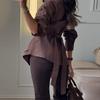 Women's 2026 Spring New Fashionable Elegant Collared Tie-Waist Solid Color Long-Sleeve Shirt Top