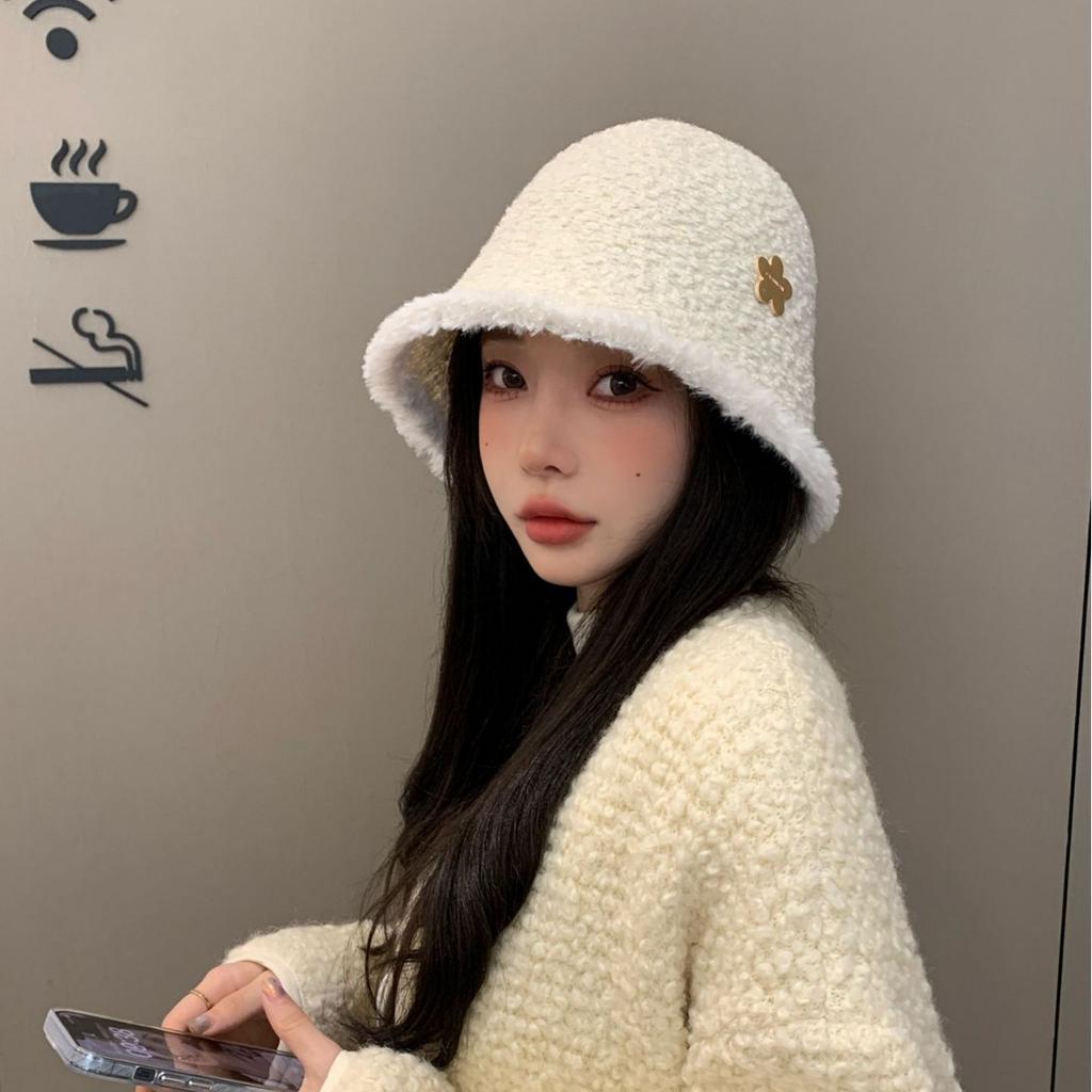 Autumn and Winter Face Showing Japanese Style Wool Bucket Hat Knitted Warm Fisherman Hat Outdoor Leisure