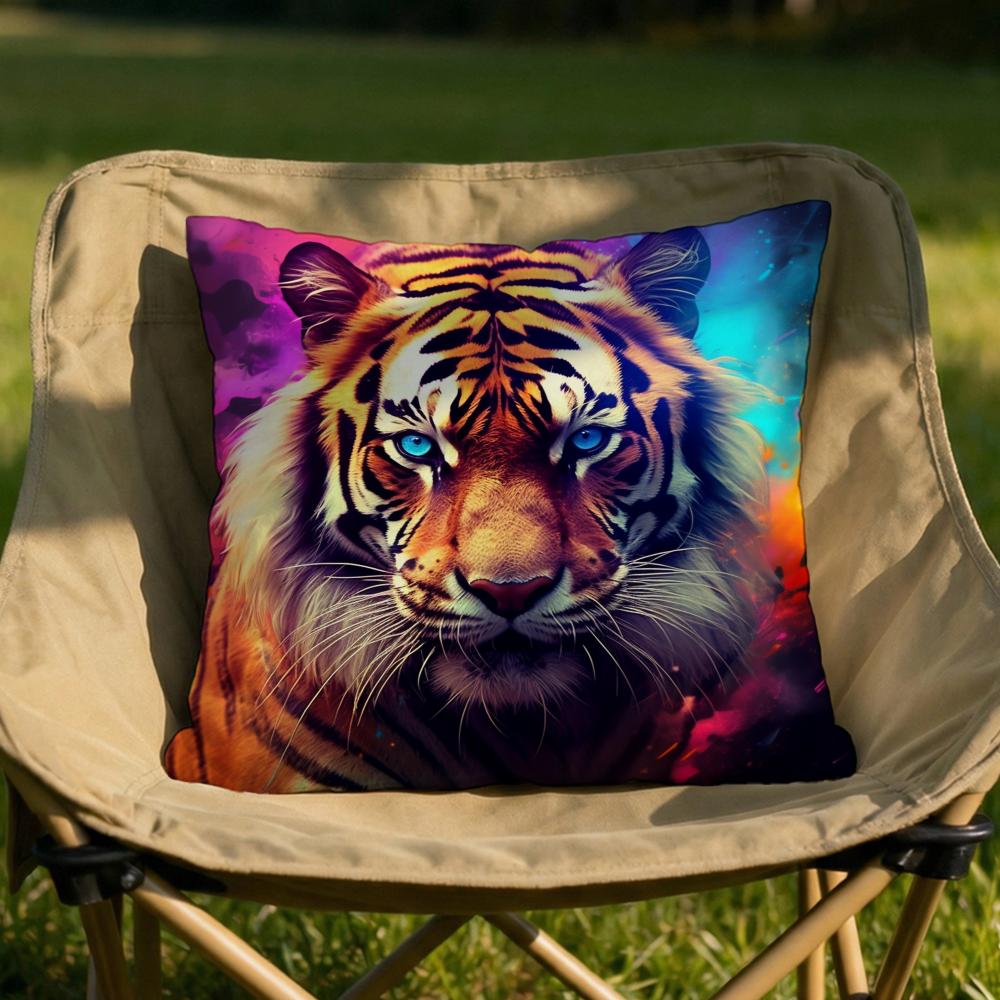 Tiger Animal Print Cushion Cover Soft Reversible  Durable Pillow Cover  MultiScene Use for Home  Car Daily Comfort