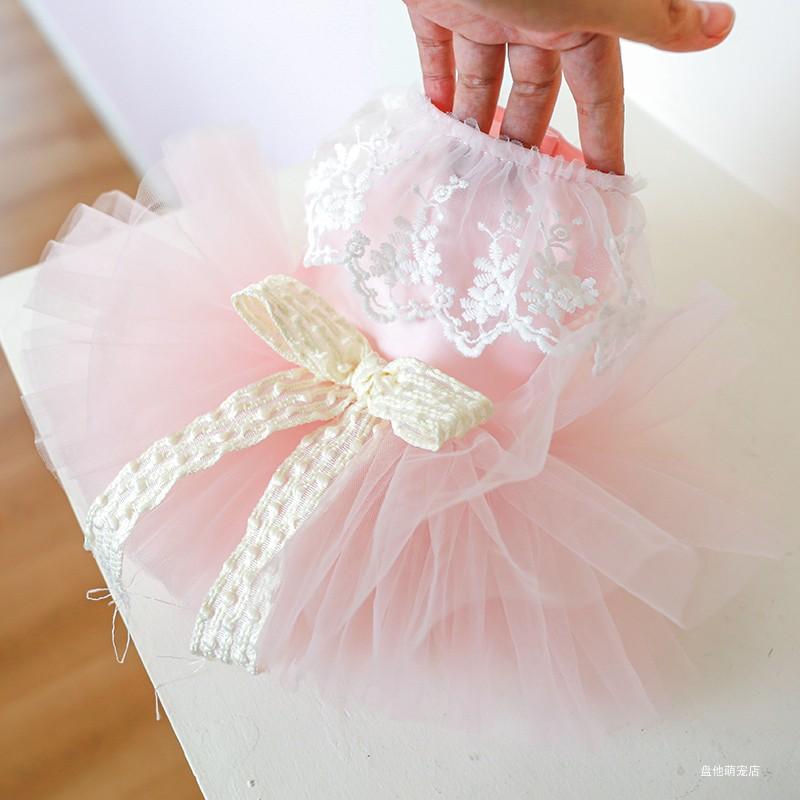 1PC Pet Clothing Dog Cat Spring Summer Thin Pink Bow Mesh Lace Collar Princess Dress Suitable for Small and Medium Sized Dogs