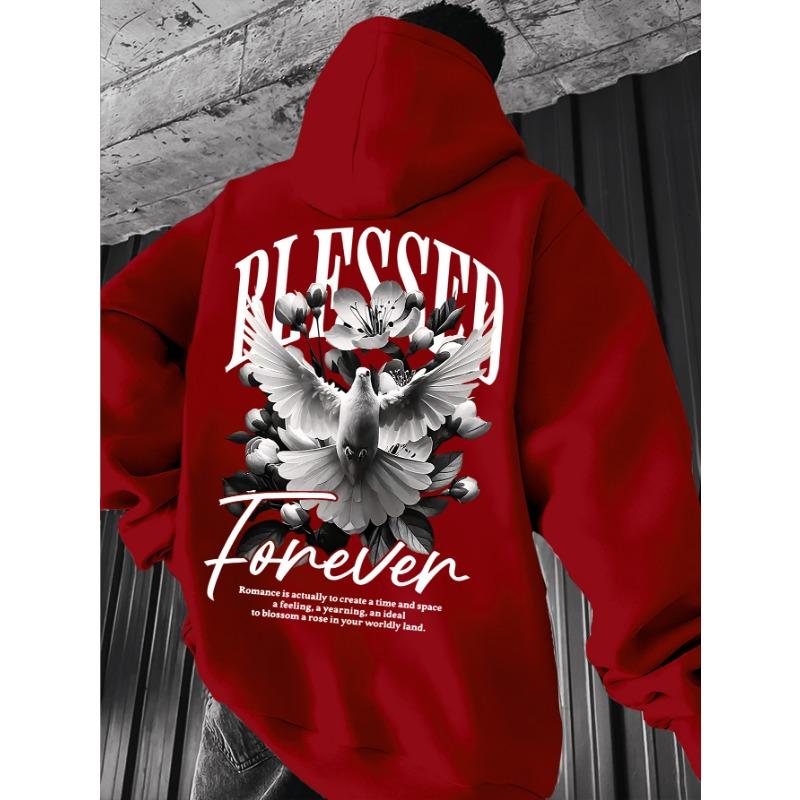 Men s Natural-Themed Poetry Print Hooded Sweatshirt L