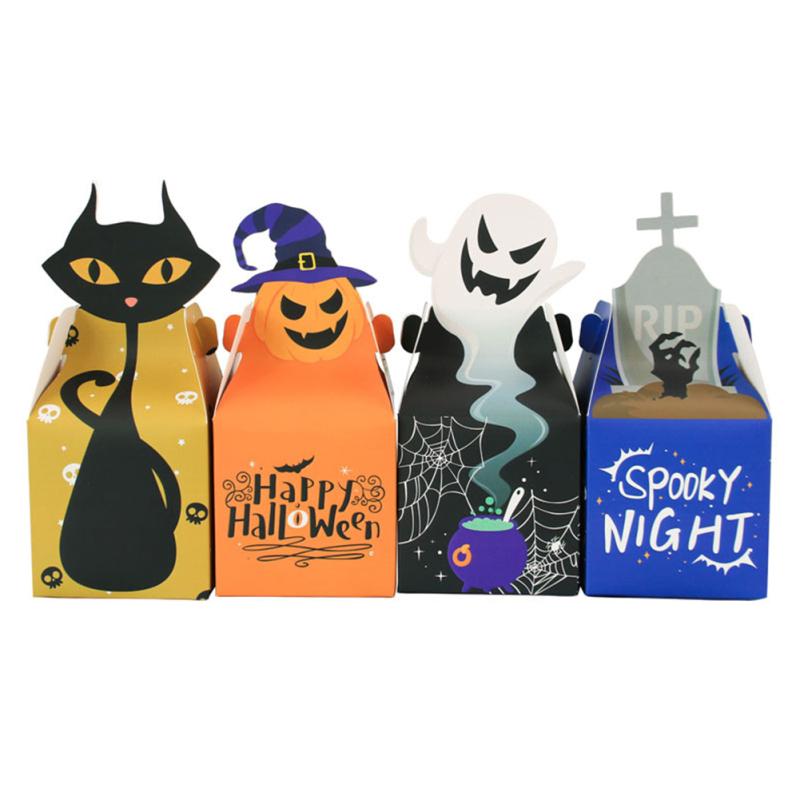 12pcs Halloween Paper Treat Boxes Trick-or-treat Gift Bags For Candy Cookie Chocolate Donuts Cakes