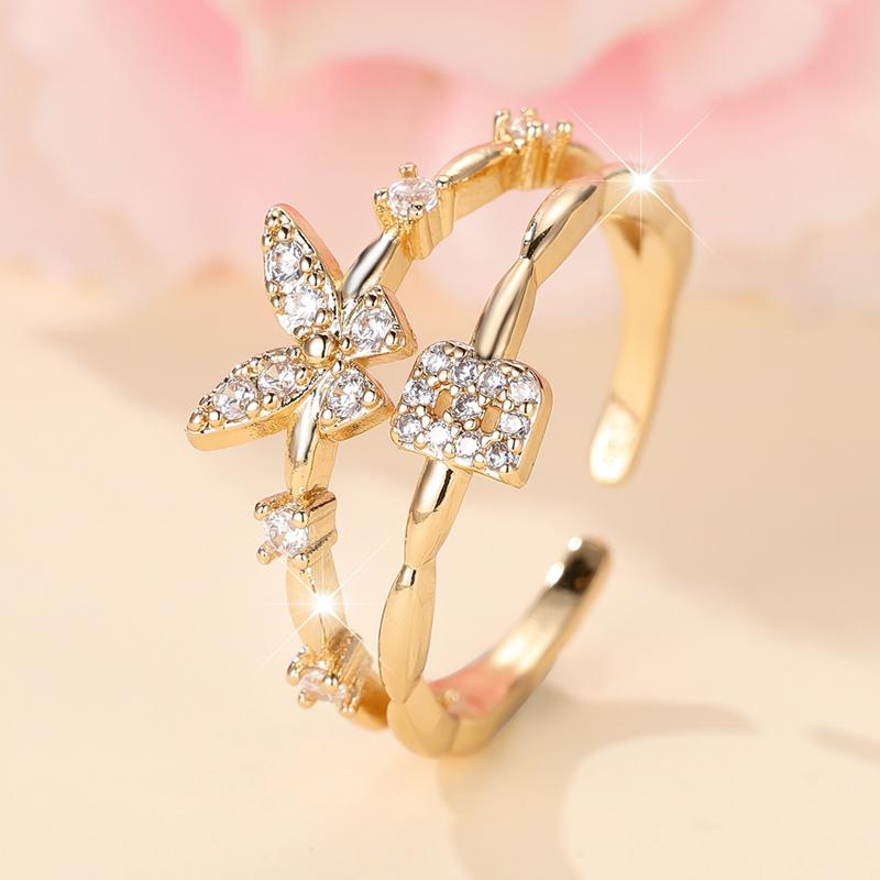 

Двухслойные циркониевые бабочки 26 букв открытые кольца для женщин золотого цвета регулируемое кольцо палец ювелирные изделия свадебный подарок B золотой