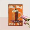 Thai Nostalgic Tea Art Retro Iron Wall Decor Sign  Vintage Thai Milk Tea Design with Thai Basil Leaf   Rustic Metal Plaque
