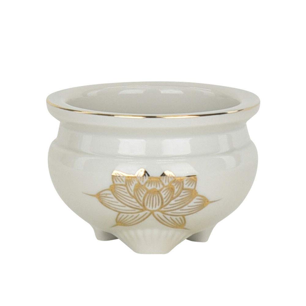 

Hasegawa Buddhist Altar Incense Burner, Ceramic Incense Burner, White Gold Lotus, 4.0