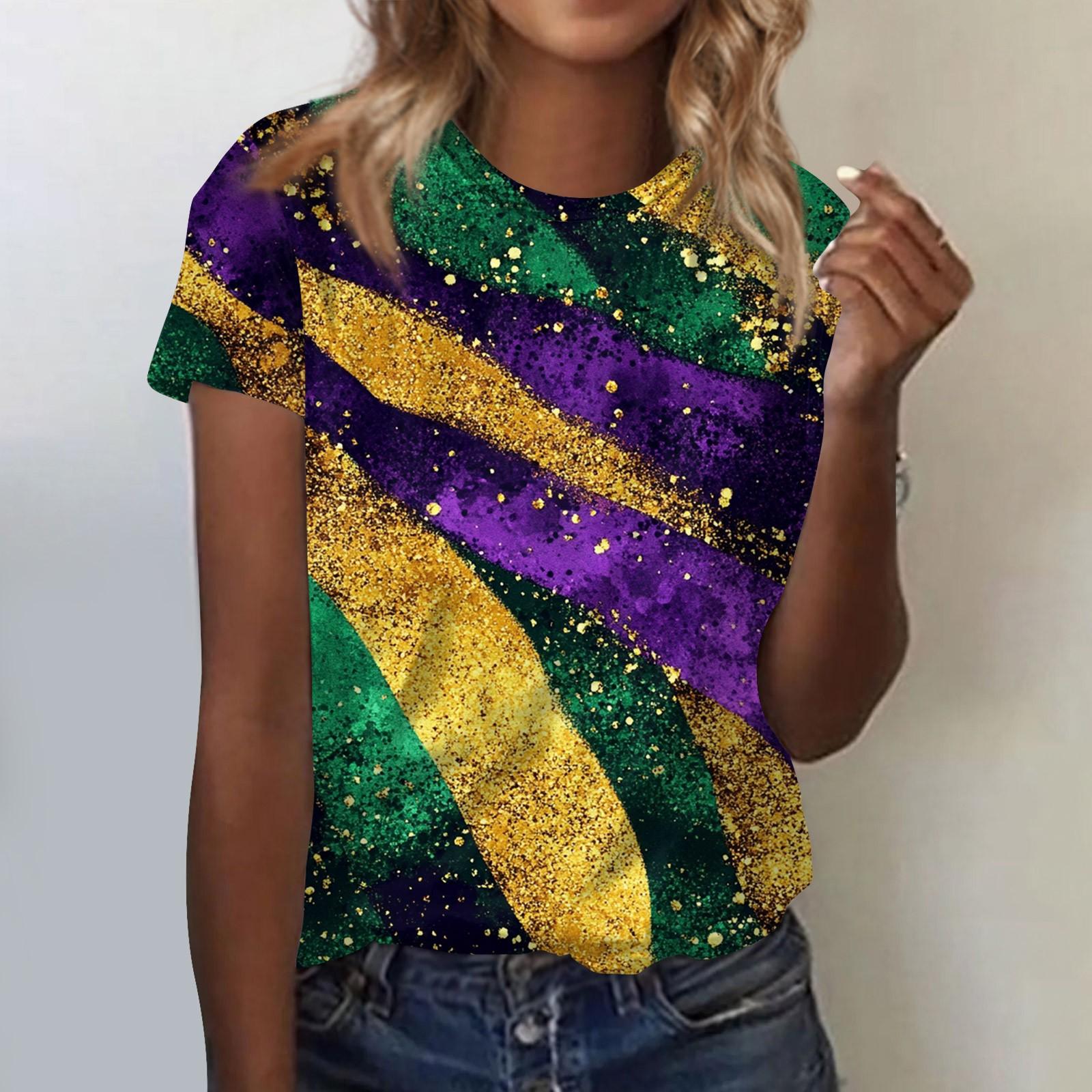 

Женская модная повседневная футболка с круглым вырезом и коротким рукавом с карнавальным принтом S тёмно-синий