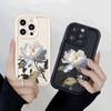 White Peony with Blue Accents Soft TPU Phone Case for iPhone 16 15 14 13 12 11 Pro Max Plus Shockproof Anti-Slip Cover