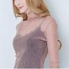 High Neck Mesh Base Shirt Sexy Single-layer Transparent Long Sleeved Inner T-shirt Ins Style Autumn Mushroom Edge Shiny Silk Top