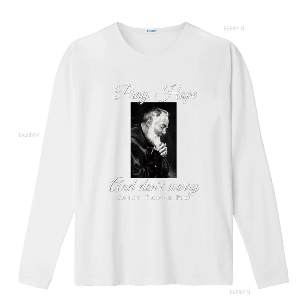 San Padre Pio Prega Spera Non Preoccuparti T-Shirt Cristiana Cattolica vintage Lavata moda streetwear Grafica alla moda Casual homme