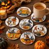 6pcs Wooden Halloween Coasters Pumpkin Heat Insulation Pad DIY Halloween Cup Mats  Halloween Party
