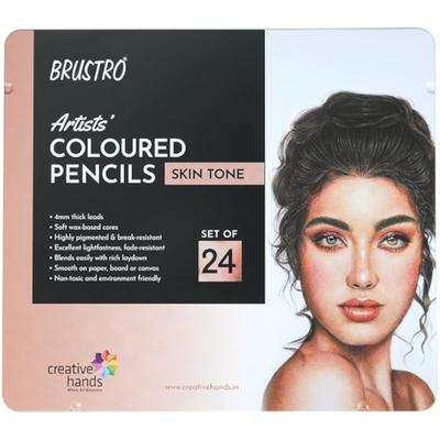 BRUSTRO Artist's Colour Pencil Skin Tone| Set of 24 (in an Elegant Tin Box) | Ideal for Coloring, Vibrant Shades, Human
