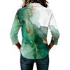 Women's Fashion Casual 3/4 Sleeve Patchwork Marble Print Shirt Button Down Collar Loose Fit Top for Everyday Wear