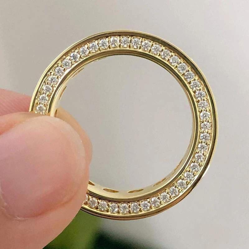 Huitan Eternity Princess Cubic Zircon Promise Rings Women Engagement Nuptial Wedding Occasion Gold Color Color Luxurious Female Rings Timeless Classic