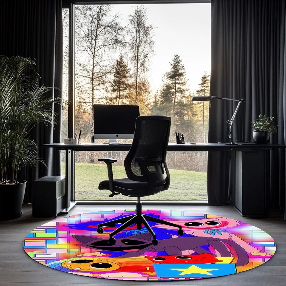 Poppy Playtime Bedruckter Runder Teppich Teppich Stuhlteppich Bereichsteppich Eingang Fußmatten, für Bürostuhl Wohnzimmer Schlafzimmer Küche.