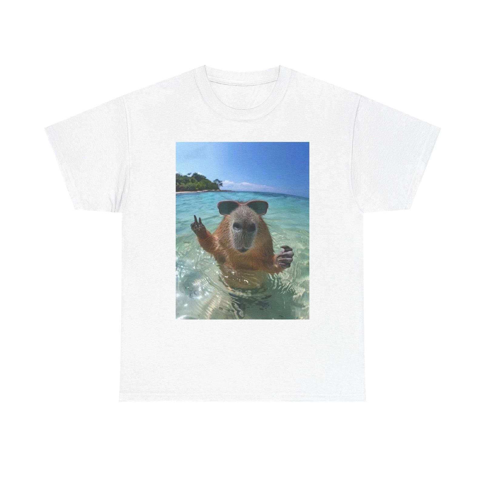 

Funny Capybara On Vacation Chilling Graphic T-Shirt Unisex Heavy Cotton Tee NEW M