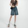 Women's High-Waist Retro Denim Shorts: Loose, Straight-Leg, 5-Point Mid-Length, Hong Kong & Japanese Style for Spring & Summer
