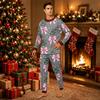 Parent-Child Matching Christmas Print Long Sleeve Neck Loungewear Set with Long Pants