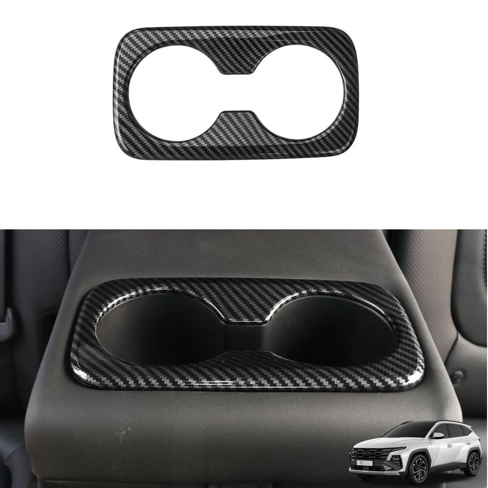 Carbon Fiber Style ABS Rear Row Passenger Seat Water Cup Holder Frame Cover Trim For Hyundai Tucson NX4 -2026 Accessories