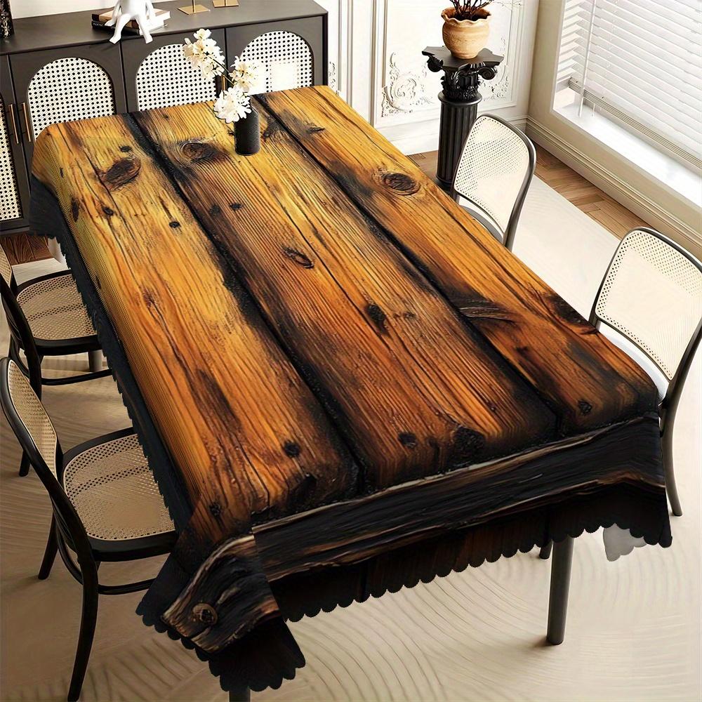 Rustiek Houten Plank Print Tafelkleed, Verweerd Boerderijstijl met Golvende Rand, Vlekbestendig voor Eetkamer & Houthut Decor 140x140cm