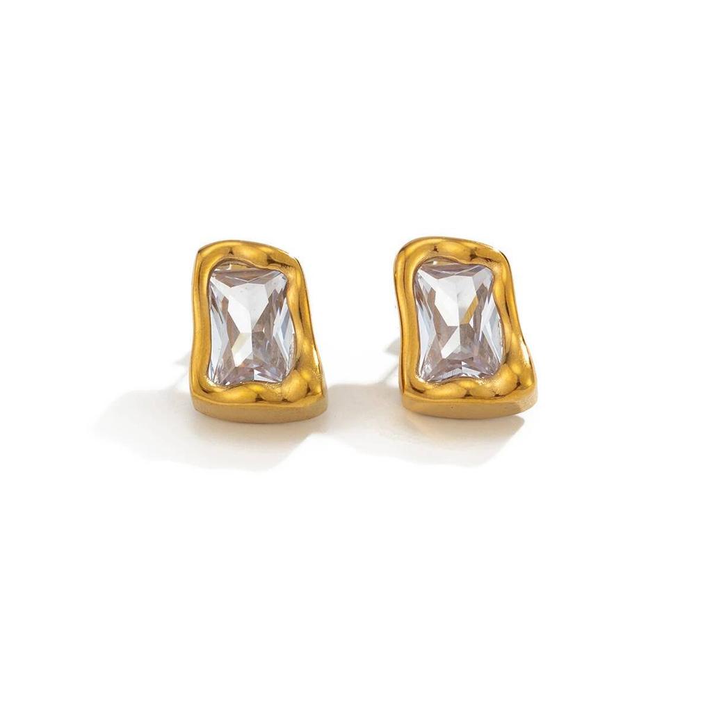 Salircon Exquisite Square Zircon 18K Gold Plated Square Stud Earrings for Women Exquisite Waterproof Stainless Steel Jewelry