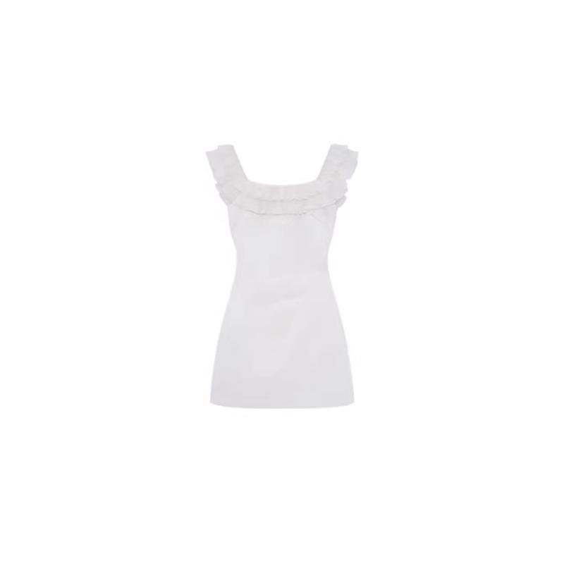 Miss French Puff, early spring double-layer ruffle edge neckline design shows one-word shoulder dress female new