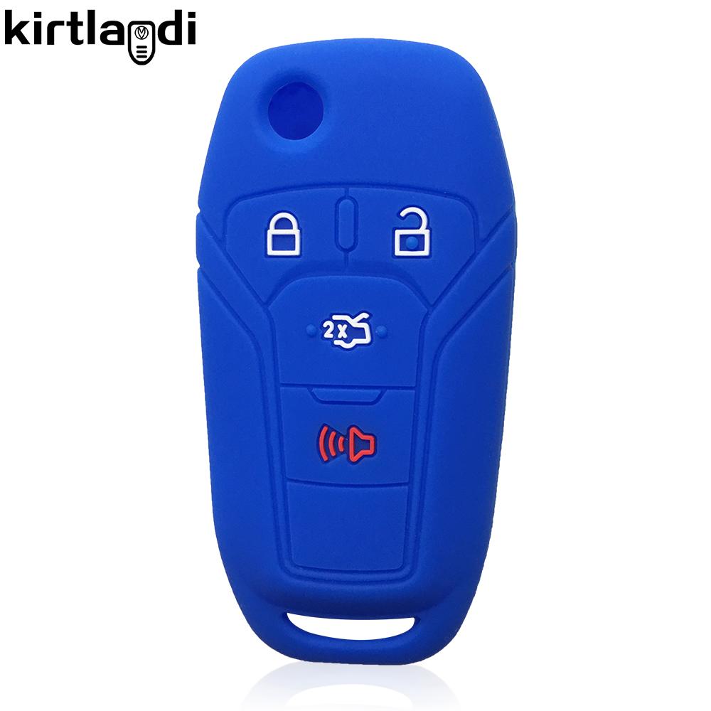 Kirtlandi Silicone Key Case Cover Holder for Ford Fusion Ka GM 2014 2015 2016 2018 2020 Flip Folding Car Key Cover Keychain Fob