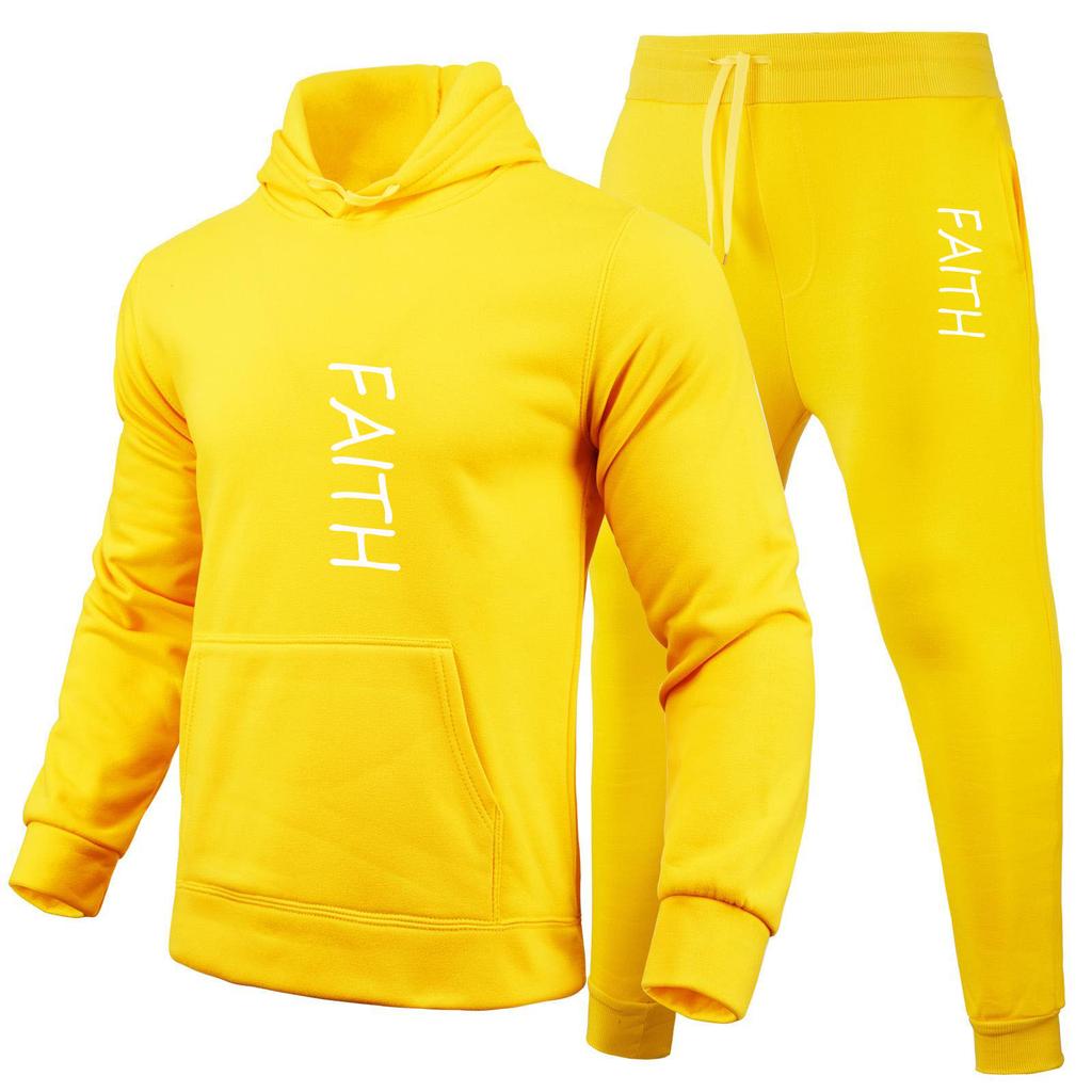 Letters Printed Sets Autumn Winter Tracksuit Men Solid Hooded 2 Piece Sets Mens Outfits Suit Men Fleece Sport Hoodie Sweatpants Two Piece Sets