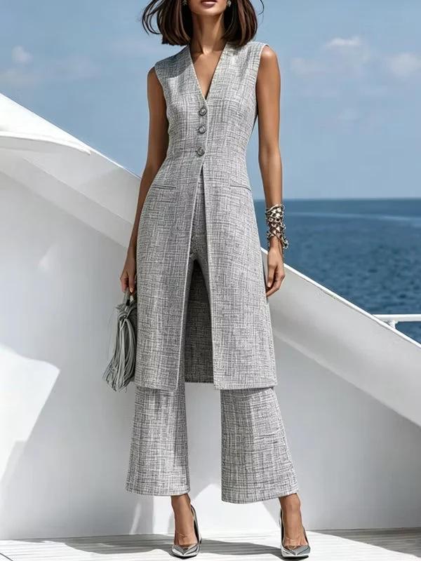 1116 European and American women's clothing Elegant gray long vest and pants two-piece suit