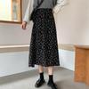 Vintage Floral Print A-line Pleated Long Skirts Summer Women Skirt Streetwear Drawstring Elastic Waist Midi Skirt