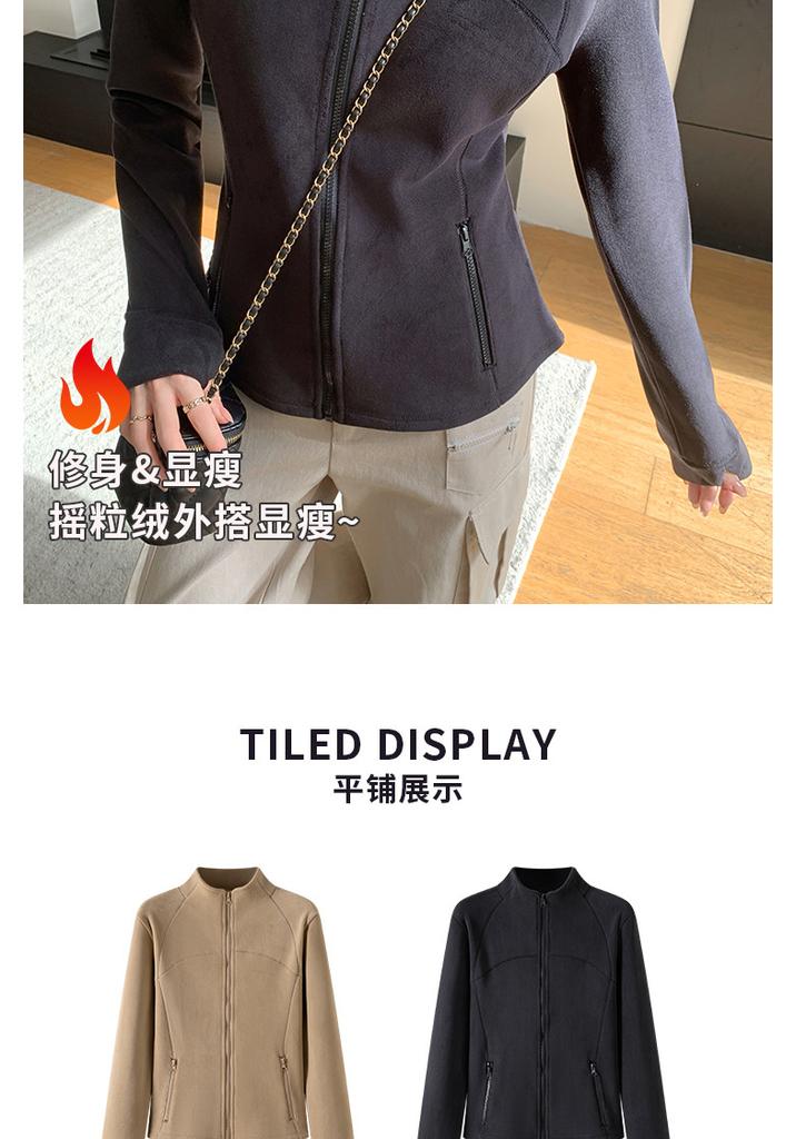 Women S Stand Collar Fleece Jacket Long Sleeve Slim Fit Warm Winter Coat